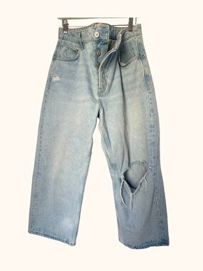 We The Free Light Blue Relaxed Straight Jeans with Knee Rip